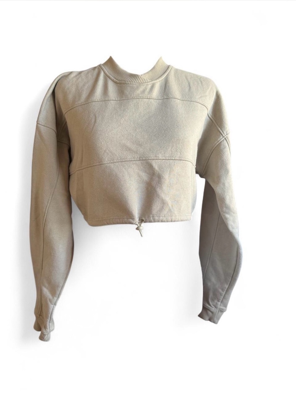 90 Degree by Reflex Cropped Seam Cinch Pullover Sweatshirt Khaki Tan Medium